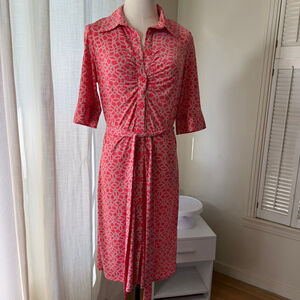Laundry by Shelli Segal Coral & Beige Patterned Shirtdress, Size 8